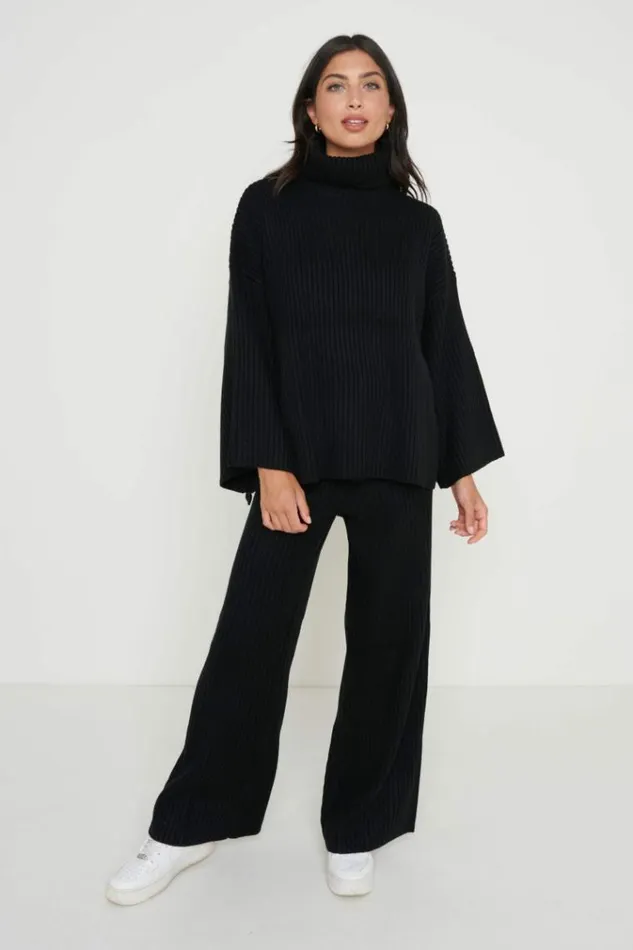 Pretty Lavish Knitwear Lina Ribbed Jumper Black Black 8211 Women
