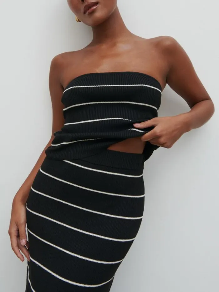 Pretty Lavish Knitwear Louisa Stripe Knit Skirt Black And Cream Stripe 8211 Women