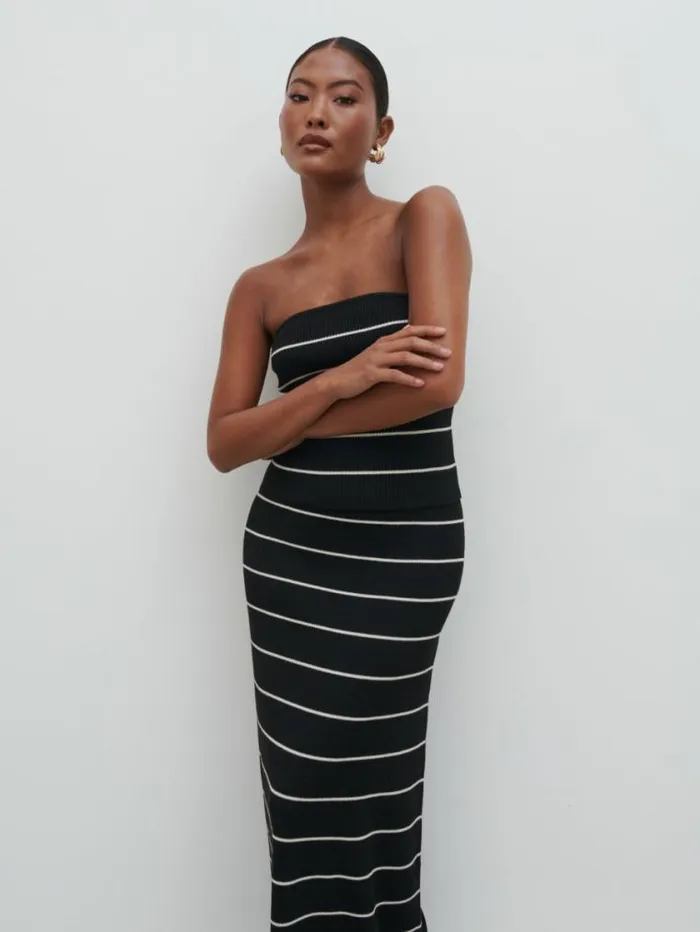 Pretty Lavish Knitwear Louisa Stripe Knit Skirt Black And Cream Stripe 8211 Women
