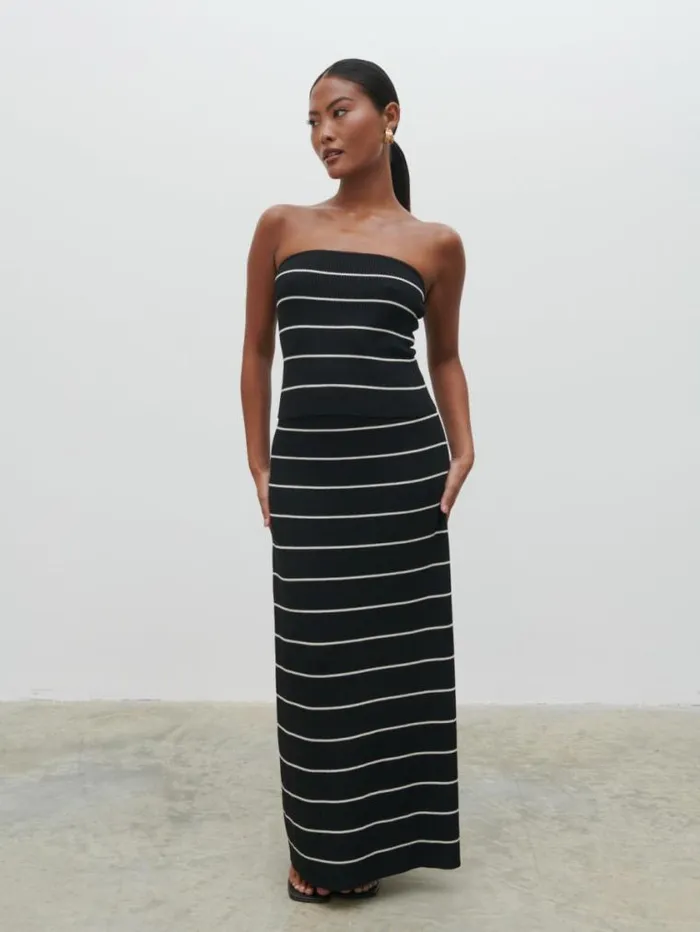Pretty Lavish Knitwear Louisa Stripe Knit Skirt Black And Cream Stripe 8211 Women