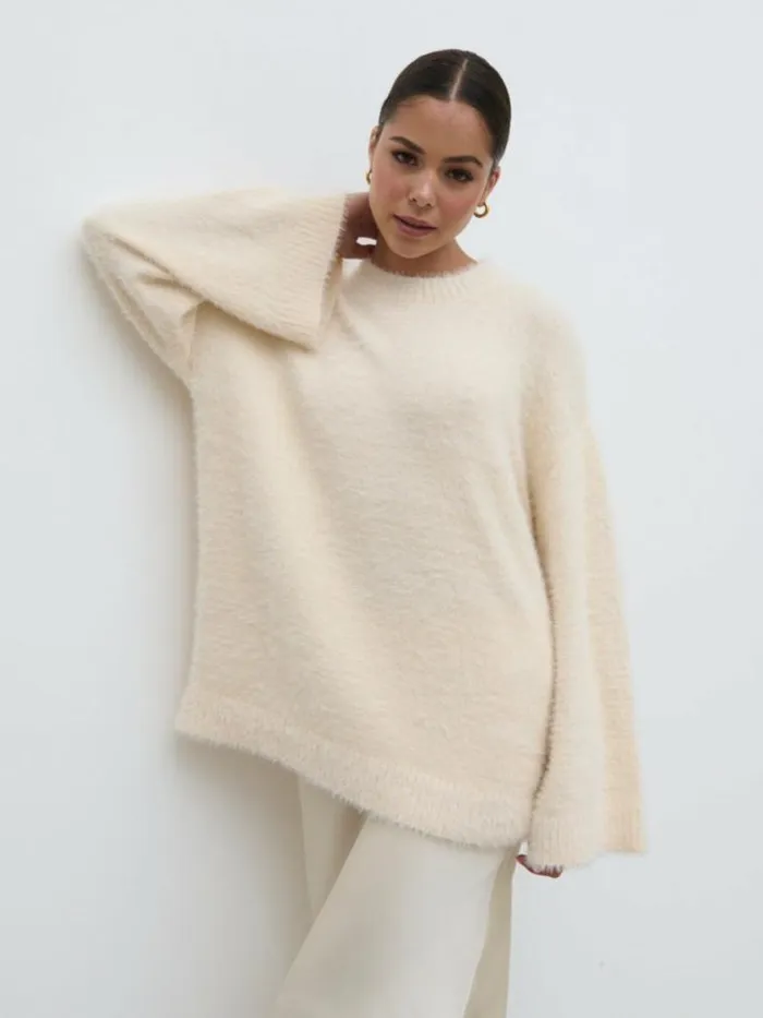 Pretty Lavish Knitwear Lula Fluffy Knit Jumper Cream 8211 Women