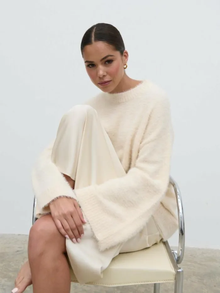 Pretty Lavish Knitwear Lula Fluffy Knit Jumper Cream 8211 Women
