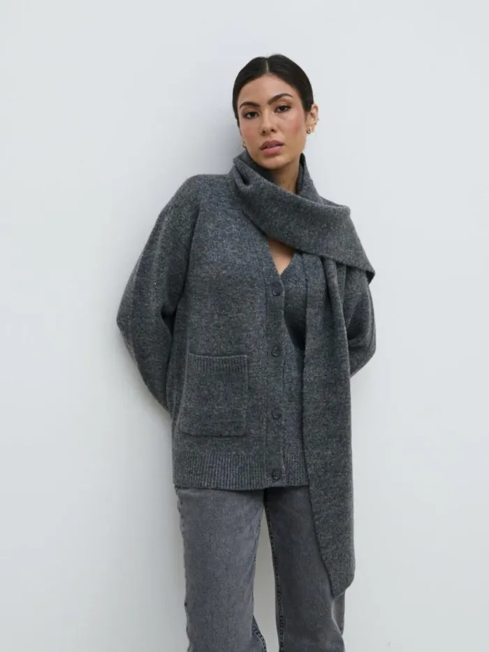 Pretty Lavish Knitwear Murphy Cardigan Knit Scarf Set Grey 8211 Women