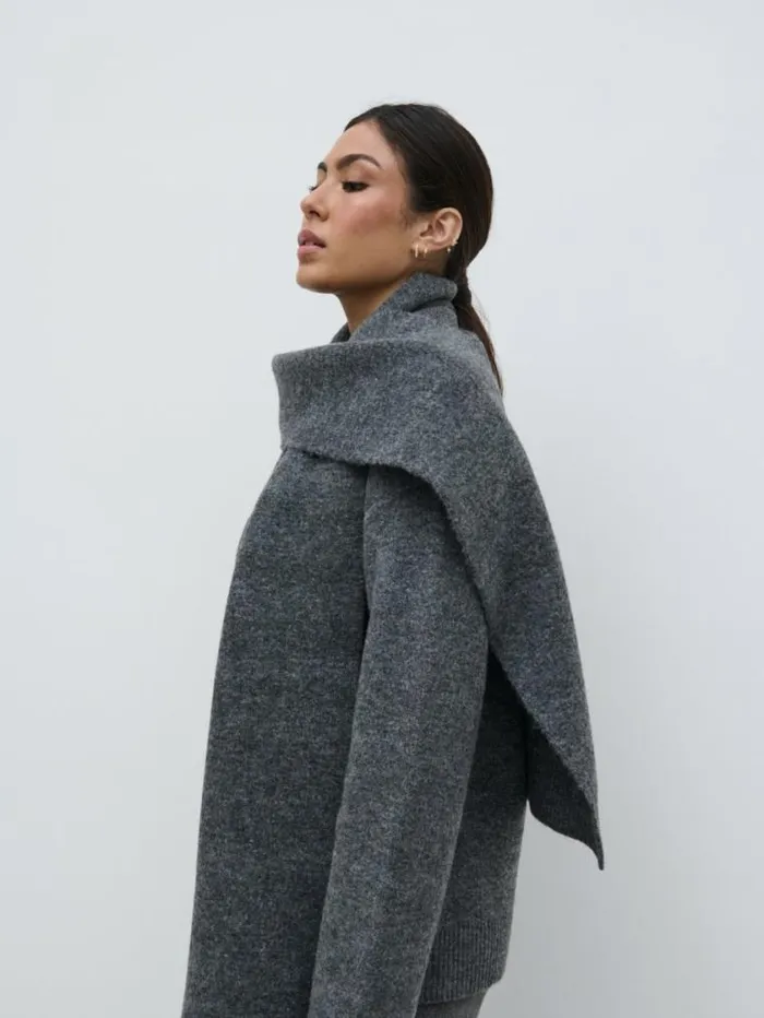 Pretty Lavish Knitwear Murphy Cardigan Knit Scarf Set Grey 8211 Women