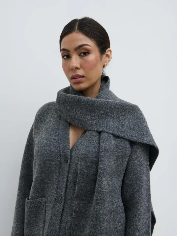 Pretty Lavish Knitwear Murphy Cardigan Knit Scarf Set Grey 8211 Women