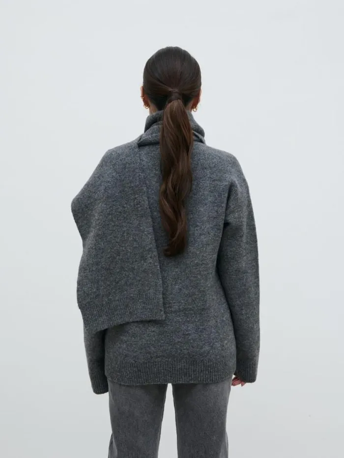 Pretty Lavish Knitwear Murphy Cardigan Knit Scarf Set Grey 8211 Women
