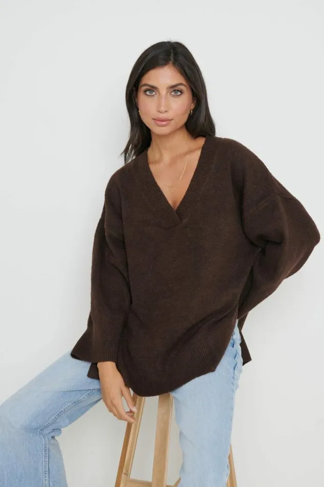 Pretty Lavish Knitwear Myla Oversized Jumper Brown 8211 Women