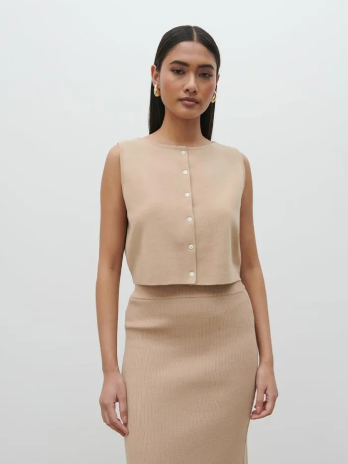 Pretty Lavish Knitwear Reese Knit Waistcoat Beige 8211 Women