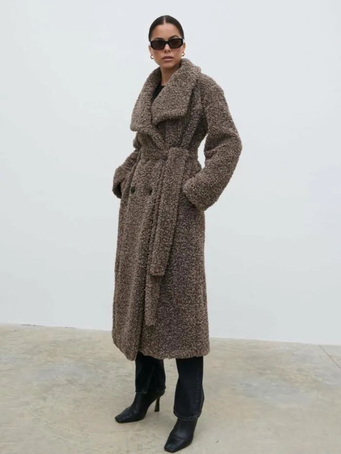 Pretty Lavish Outerwear Mahli Shaggy Texture Robe Coat Brown 8211 Women