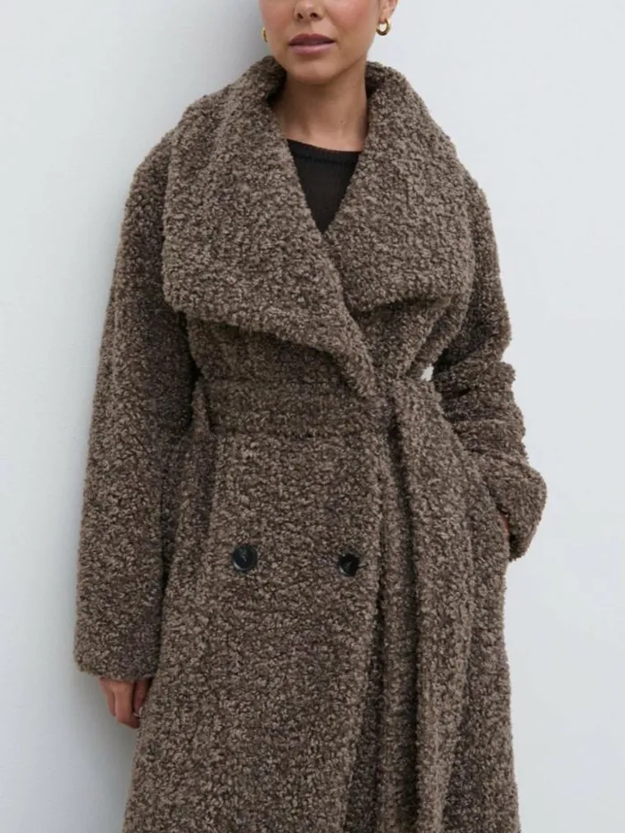 Pretty Lavish Outerwear Mahli Shaggy Texture Robe Coat Brown 8211 Women