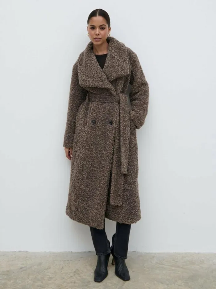 Pretty Lavish Outerwear Mahli Shaggy Texture Robe Coat Brown 8211 Women
