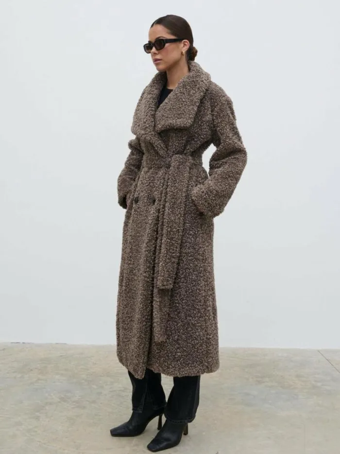 Pretty Lavish Outerwear Mahli Shaggy Texture Robe Coat Brown 8211 Women
