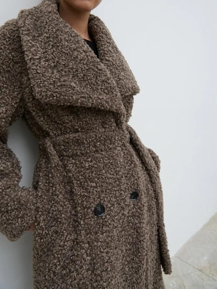 Pretty Lavish Outerwear Mahli Shaggy Texture Robe Coat Brown 8211 Women