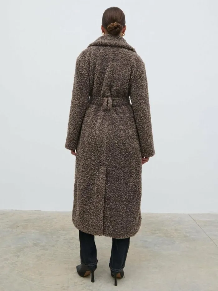 Pretty Lavish Outerwear Mahli Shaggy Texture Robe Coat Brown 8211 Women