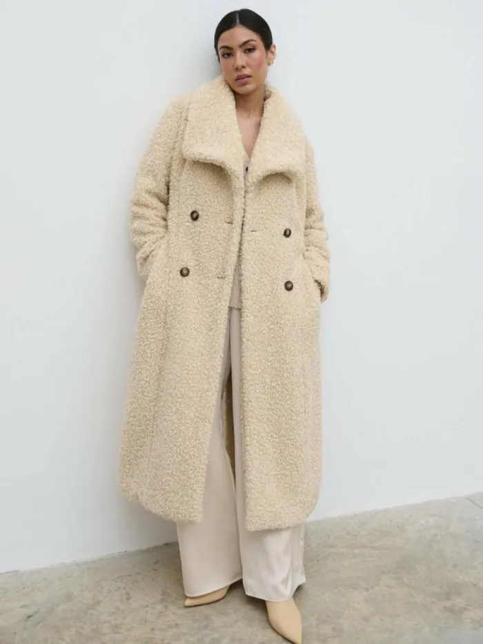 Pretty Lavish Outerwear Mahli Shaggy Texture Robe Coat Cream 8211 Women
