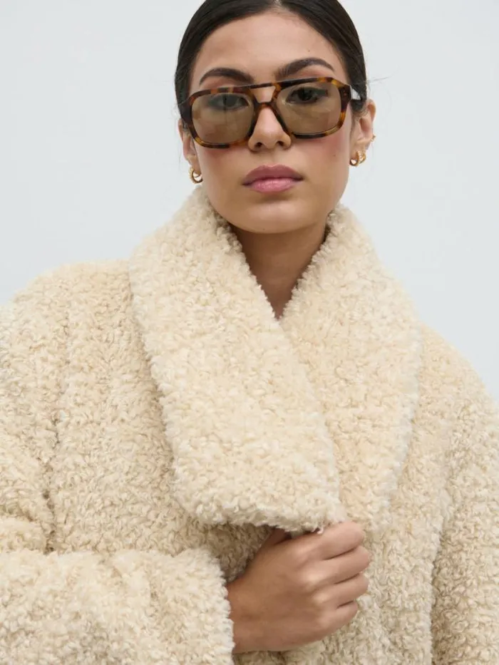 Pretty Lavish Outerwear Mahli Shaggy Texture Robe Coat Cream 8211 Women