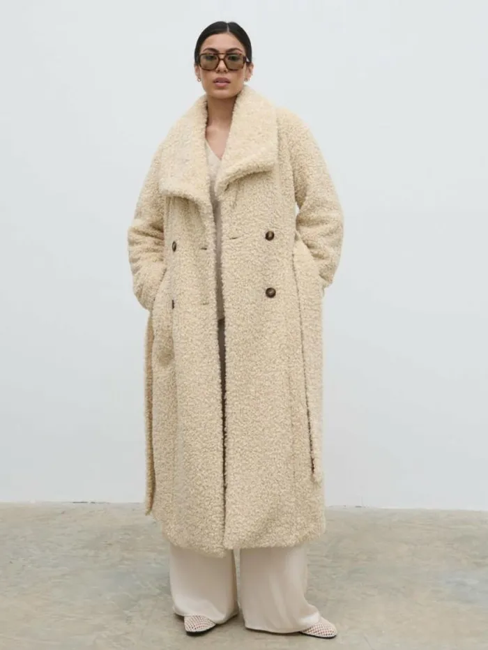 Pretty Lavish Outerwear Mahli Shaggy Texture Robe Coat Cream 8211 Women