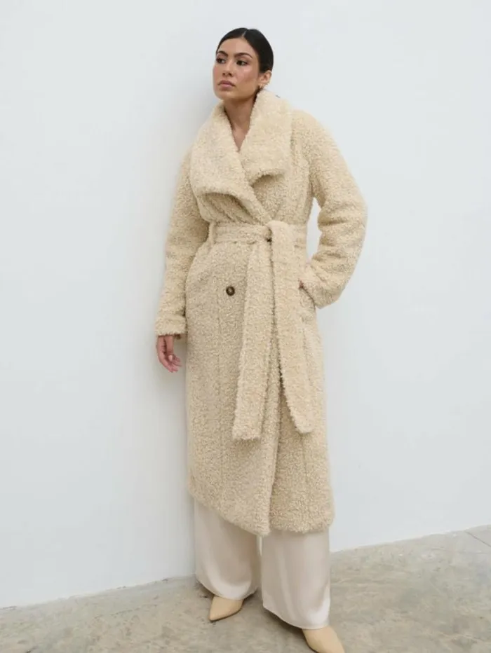 Pretty Lavish Outerwear Mahli Shaggy Texture Robe Coat Cream 8211 Women