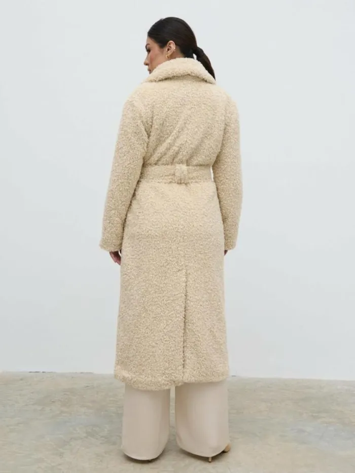 Pretty Lavish Outerwear Mahli Shaggy Texture Robe Coat Cream 8211 Women