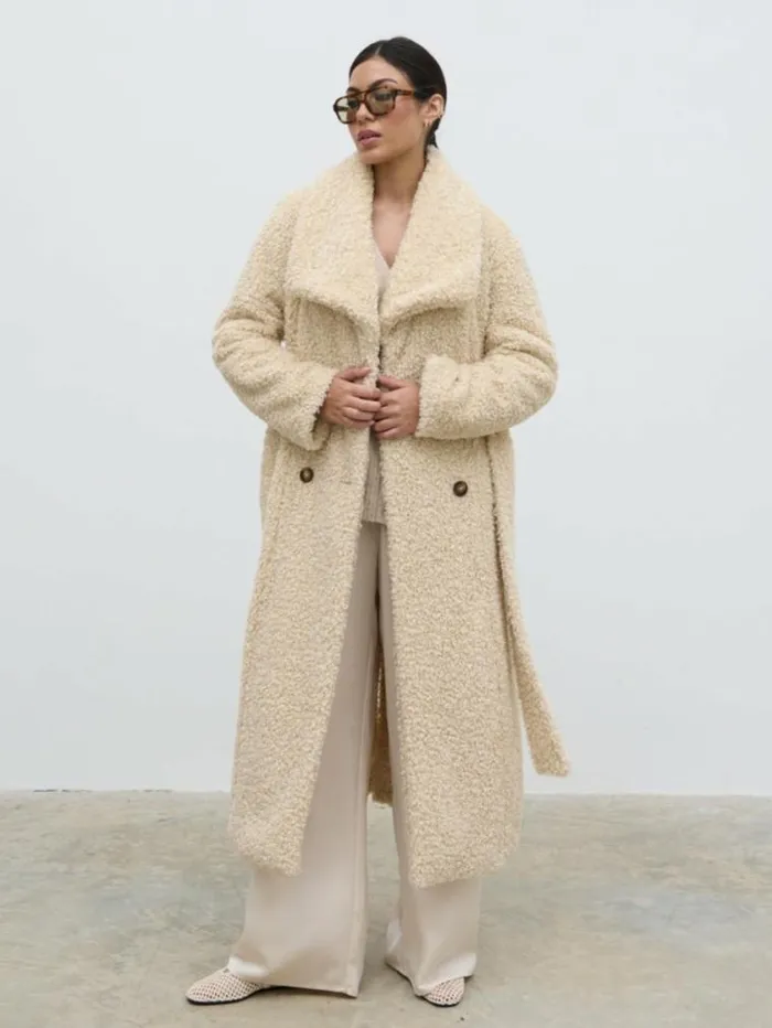 Pretty Lavish Outerwear Mahli Shaggy Texture Robe Coat Cream 8211 Women