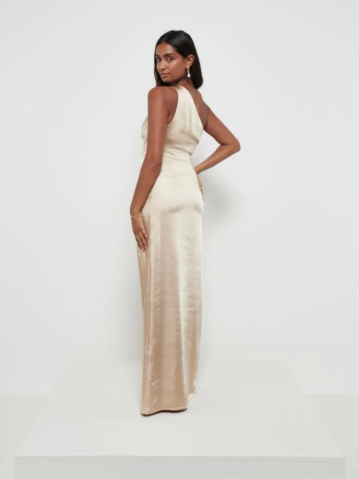 Pretty Lavish Satin Bridesmaid Dresses Amelia Ruched Maxi Bridesmaid Dress Bronze 8211 Women