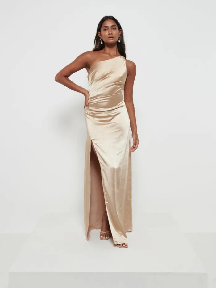 Pretty Lavish Satin Bridesmaid Dresses Amelia Ruched Maxi Bridesmaid Dress Bronze 8211 Women
