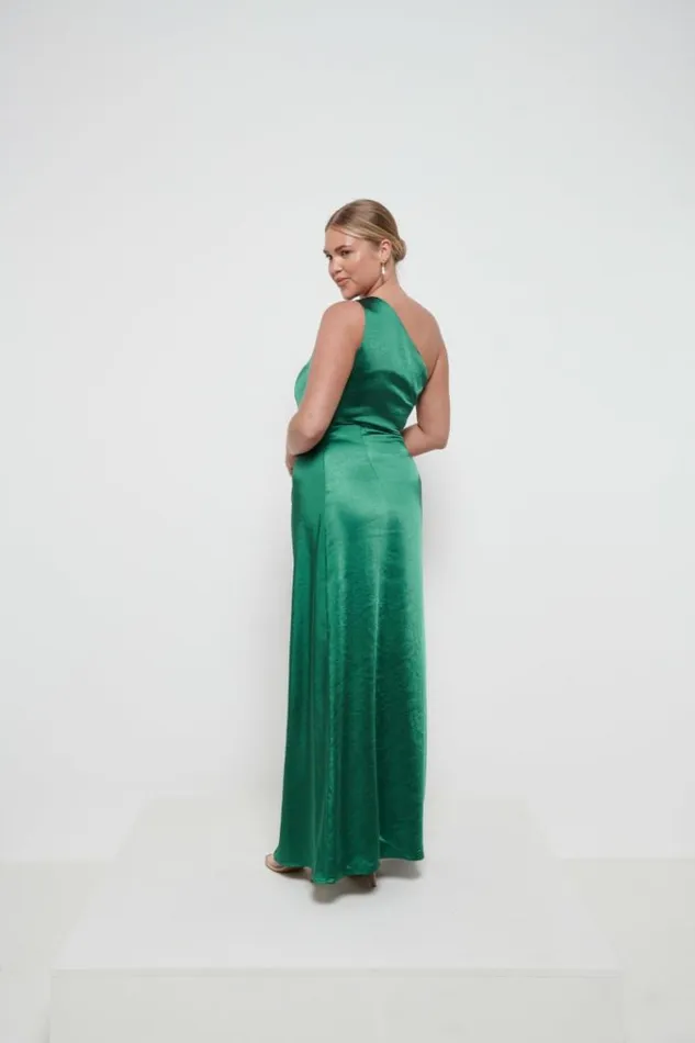Pretty Lavish Satin Bridesmaid Dresses Amelia Ruched Maxi Bridesmaid Dress Emerald 8211 Women