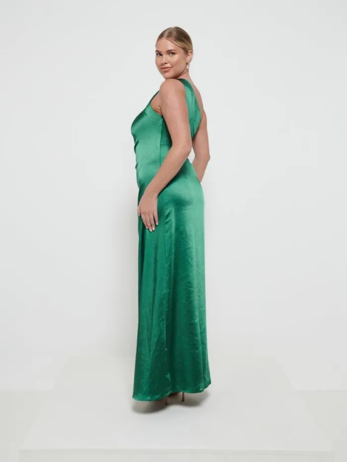 Pretty Lavish Satin Bridesmaid Dresses Amelia Ruched Maxi Bridesmaid Dress Emerald 8211 Women