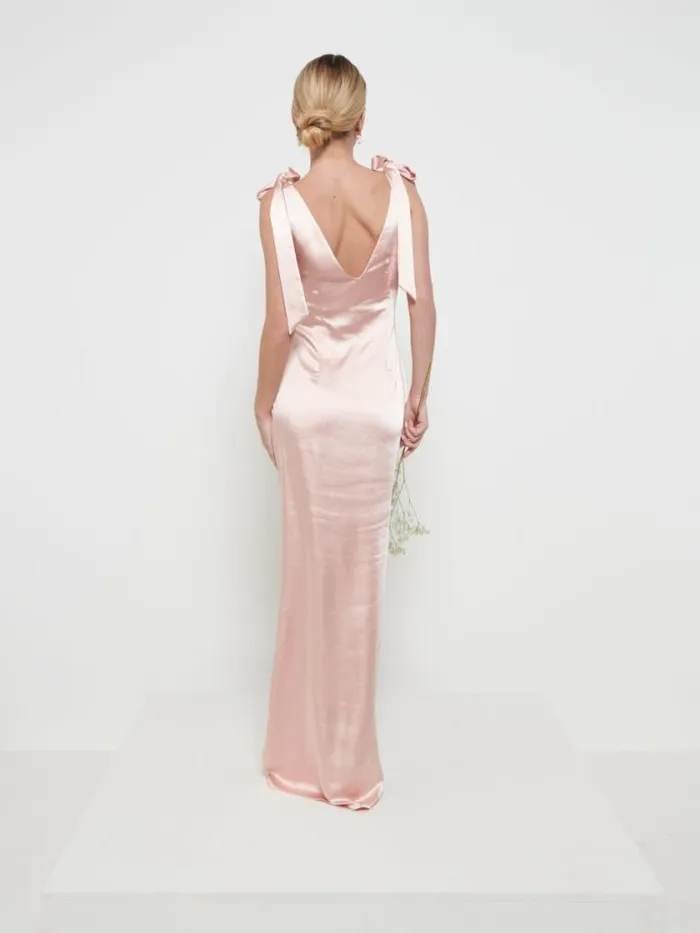 Pretty Lavish Satin Bridesmaid Dresses Piper Tie Maxi Bridesmaid Dress Matte True Blush 8211 Women