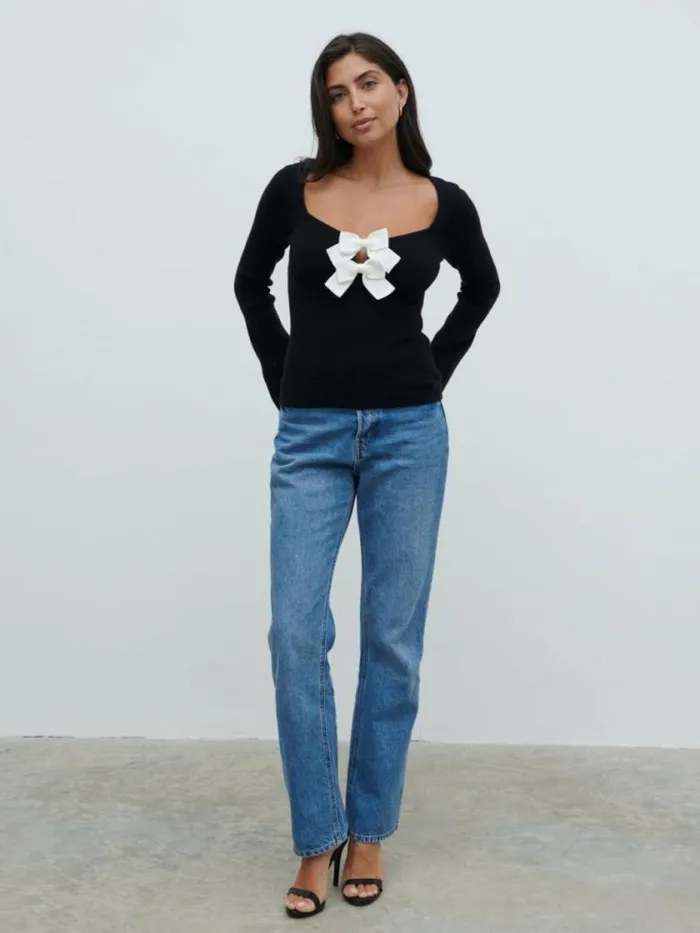 Pretty Lavish Tops Annabeth Bow Knit Top Black 8211 Women