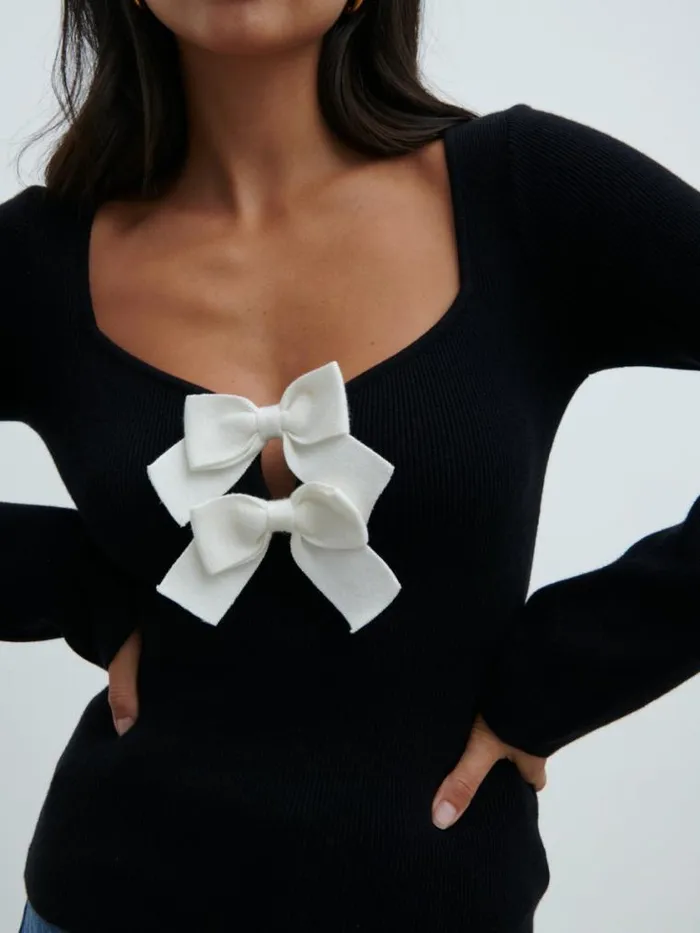 Pretty Lavish Tops Annabeth Bow Knit Top Black 8211 Women