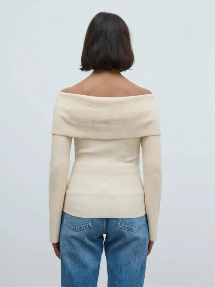 Pretty Lavish Tops Elora Bardot Button Front Knit Top Beige 8211 Women
