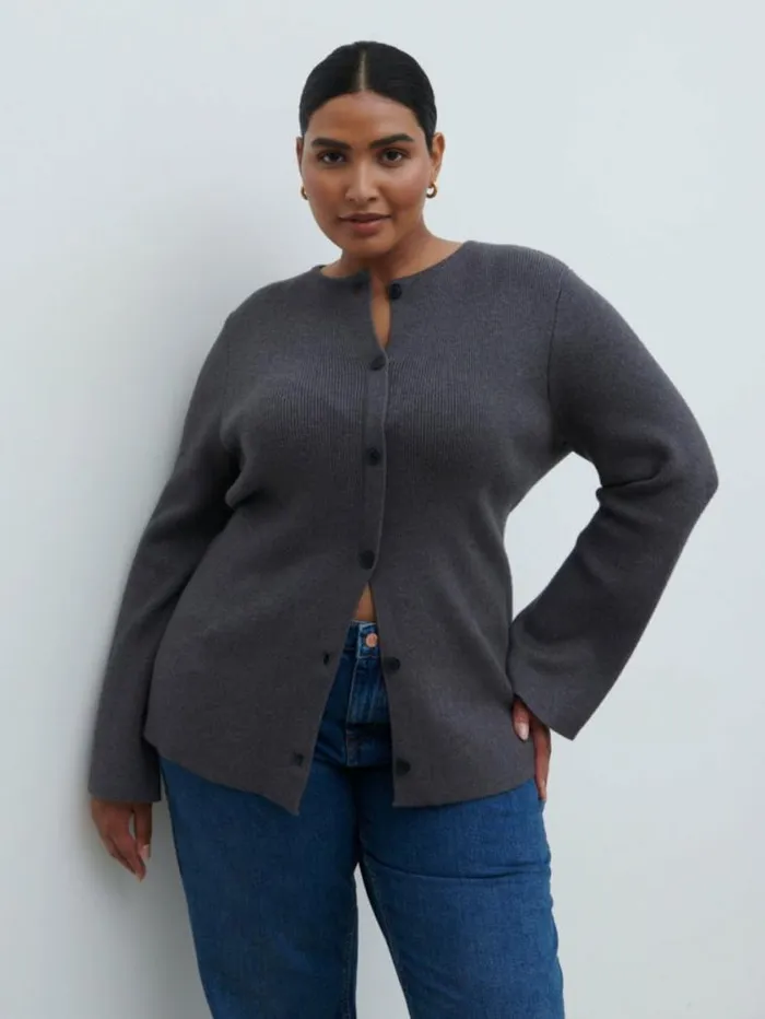 Pretty Lavish Tops Shyla Fitted Knit Cardigan Curve Grey 8211 Women
