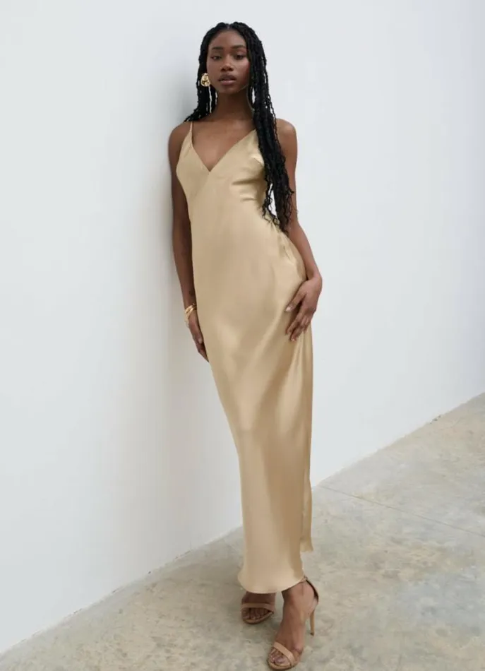 Pretty Lavish Wedding Guest Jode Maxi Dress Gold 8211 Women