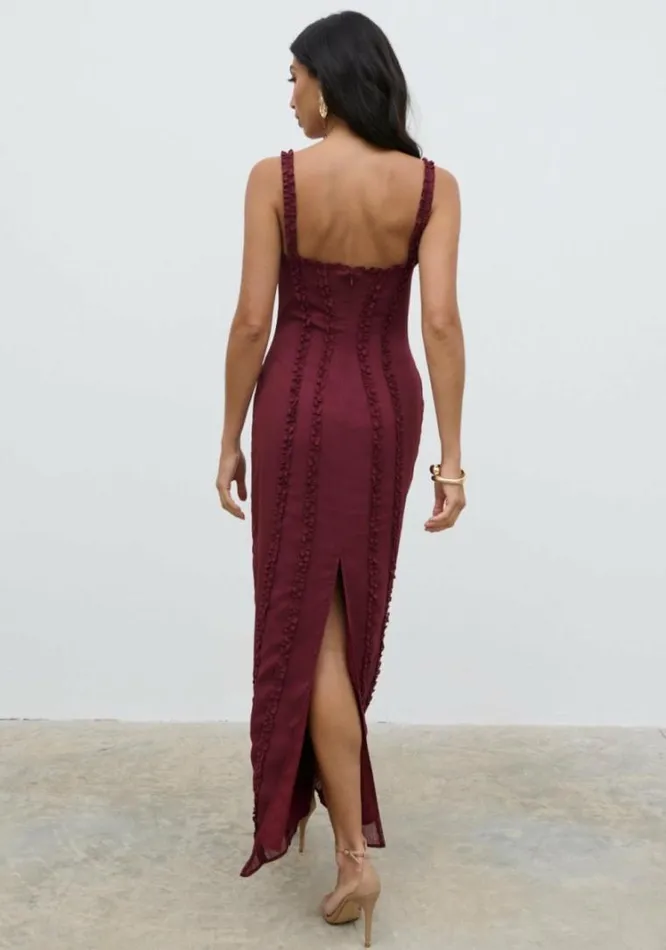 Pretty Lavish Wedding Guest Ola Sweetheart Frill Maxi Dress Wine 8211 Women