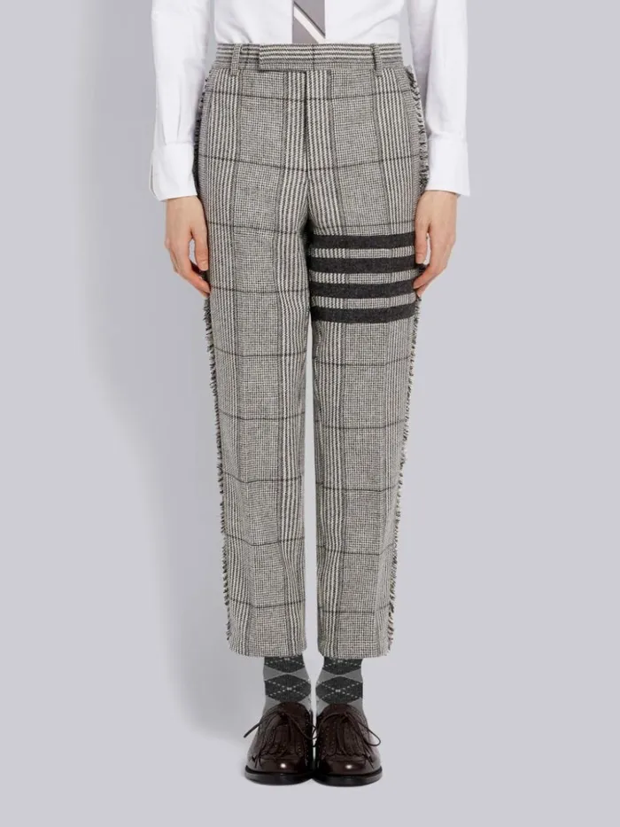 Prince Of Wales Oversize Check Wool Hunting Tweed Frayed Unconstructed 4bar Chino Trouser Light Grey Men Thom Browne Trousers Prince Of Wales Oversize Check Wool Hunting Tweed Frayed Unconstructed 4bar Chino Trouser Light Grey Men Thom Browne Trousers