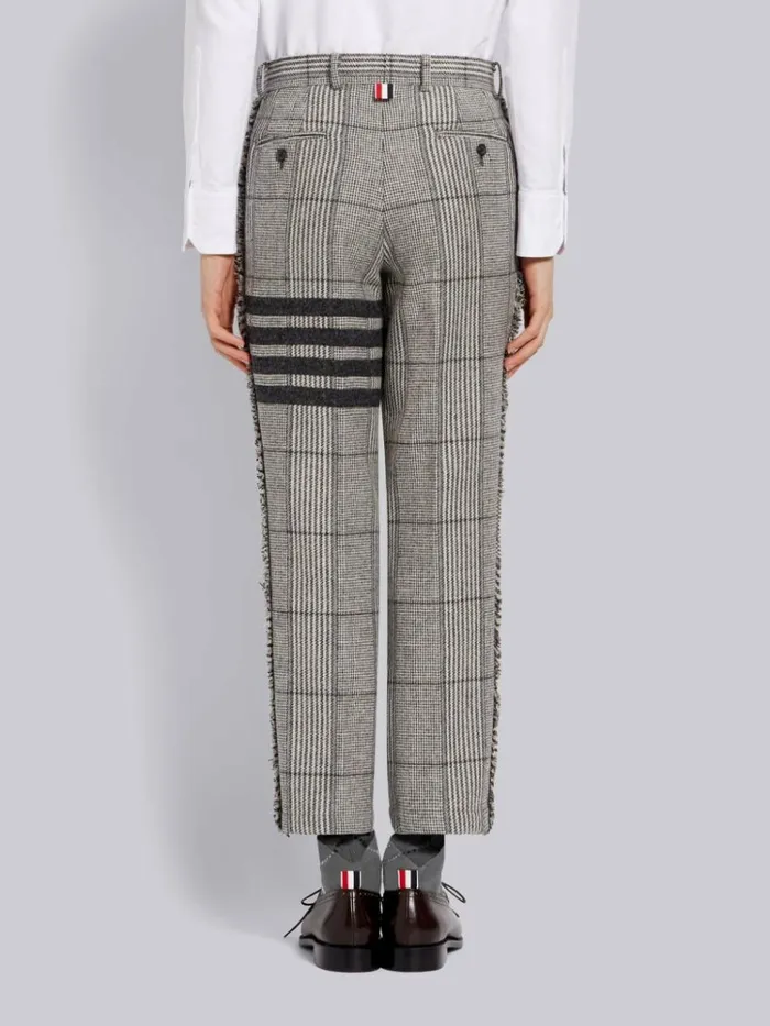Prince Of Wales Oversize Check Wool Hunting Tweed Frayed Unconstructed 4bar Chino Trouser Light Grey Men Thom Browne Trousers