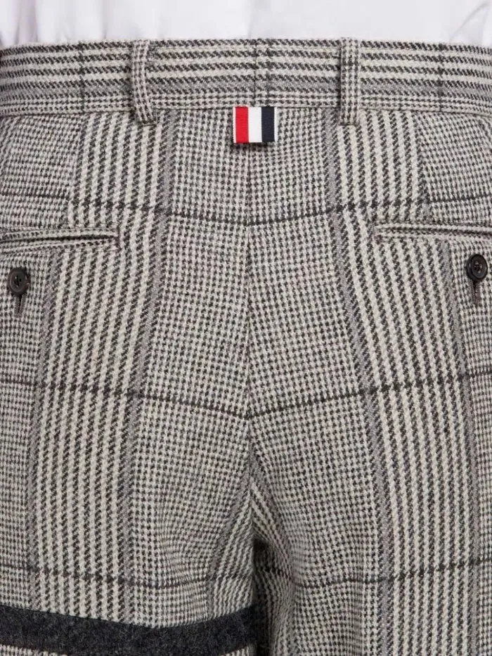 Prince Of Wales Oversize Check Wool Hunting Tweed Frayed Unconstructed 4bar Chino Trouser Light Grey Men Thom Browne Trousers