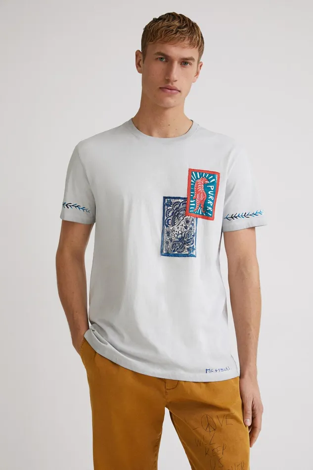 Print And Patch Tshirt Mens Desigual Tshirt and Polos