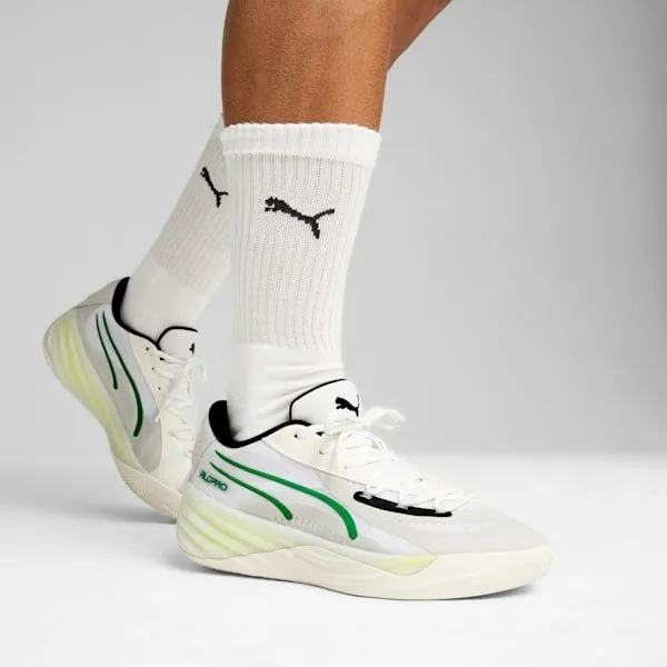 Puma Basketball AllPro NITRO 039s Basketball Shoes Warm Whiteglacial Grayarchive Green 8211 Men