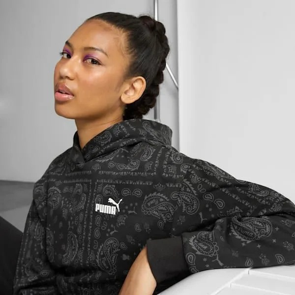 Puma Hoodies and Sweatshirts Essentials Paisley 039s Patterned Hoodie Puma Black 8211 Women