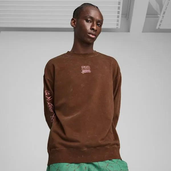 Puma Hoodies and Sweatshirts PUMA X TMNT 039s Relaxed Crew Sweatshirt Chocotart 8211 Men