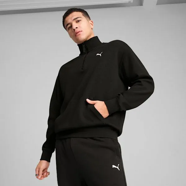 Puma Hoodies and Sweatshirts WARDROBE ESSENTIALS 039s Relaxed HalfZip Crew Puma Black 8211 Men