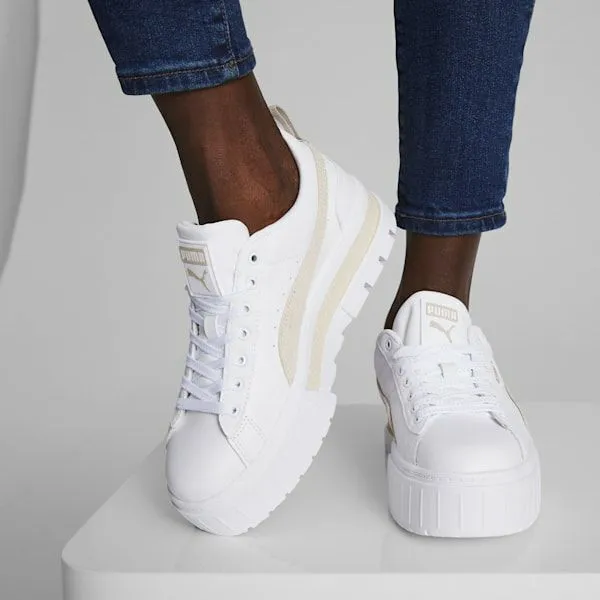 Puma Lifestyle Mayze Leather 039s Sneakers Puma Whitepeyote 8211 Women