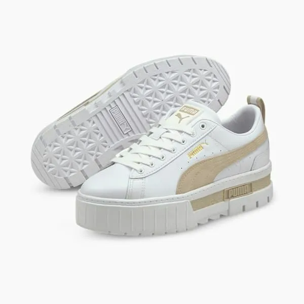 Puma Lifestyle Mayze Leather 039s Sneakers Puma Whitepeyote 8211 Women