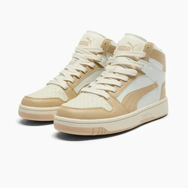 Puma Lifestyle Rebound LayUP 039s Mid Top Sneakers Warm Whitelight Sandsugared Almond 8211 Women