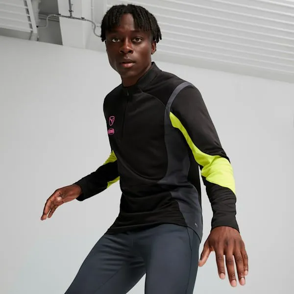 Puma TShirts and Tops KING Pro 039s QuarterZip Pullover Puma Blackelectric Lime 8211 Men