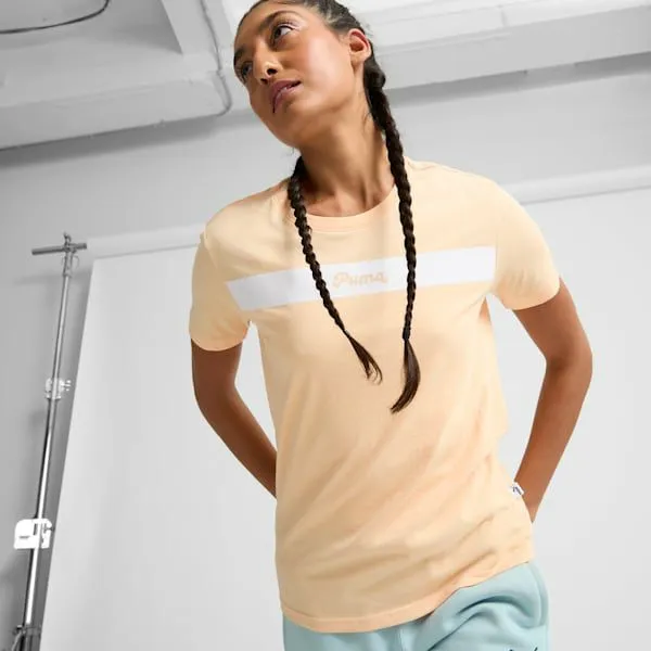 Puma TShirts and Tops Upfront Line Logo 039s Tee Peach Fizz 8211 Women