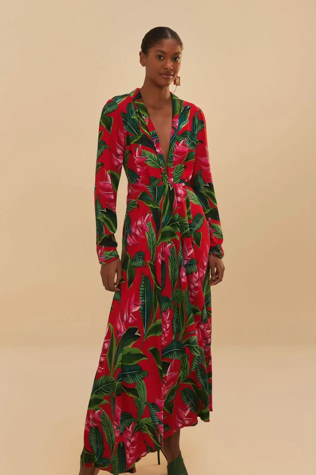 Red Dream Garden Long Sleeve Maxi Dress Women FARM Rio Maxi Dresses