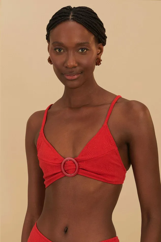 Red Matelasse Pineapple Bikini Top Women FARM Rio Bikinis